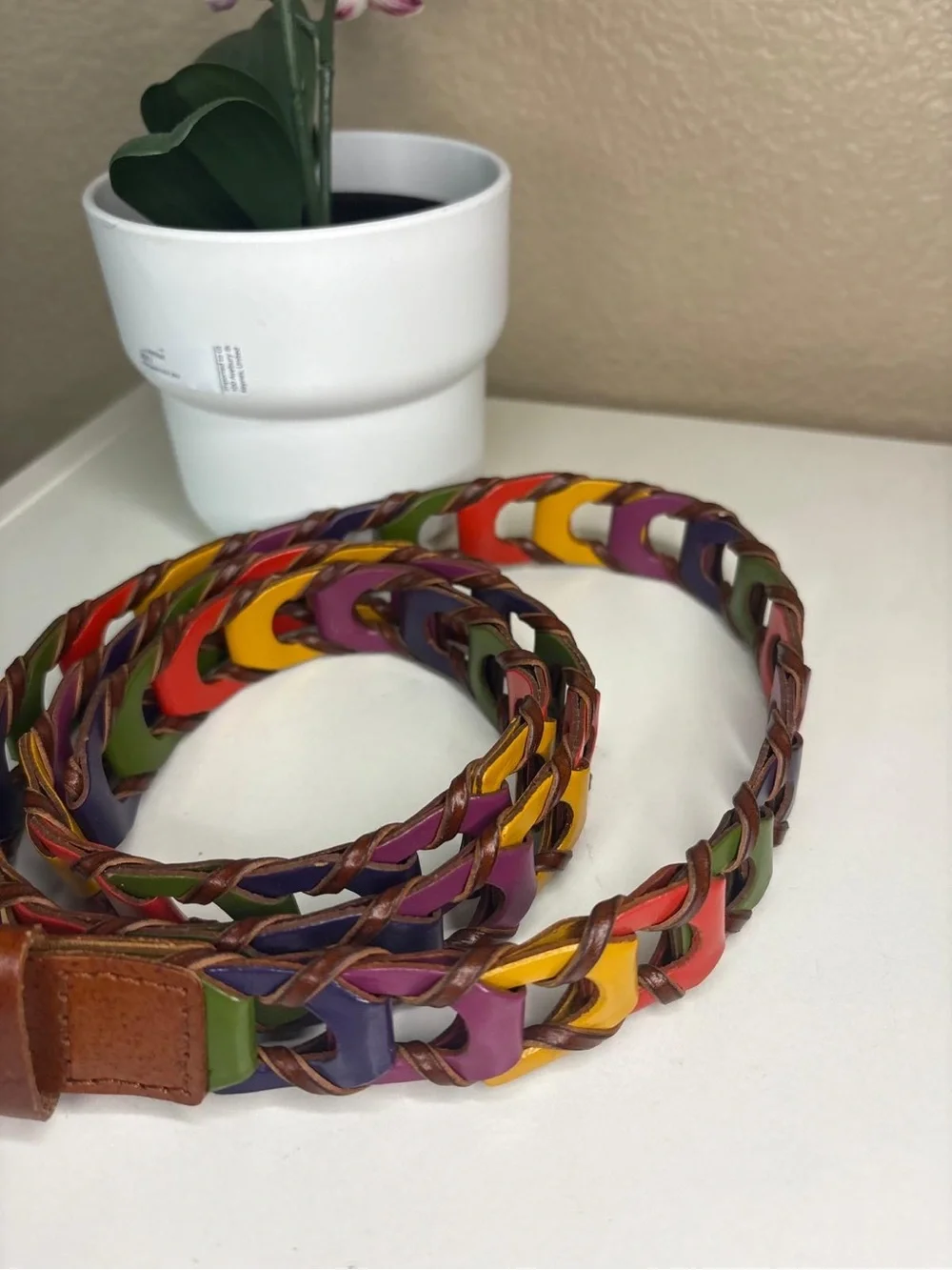 Multicolor Braided Leather Women's Belt with Gold-Tone Buckle